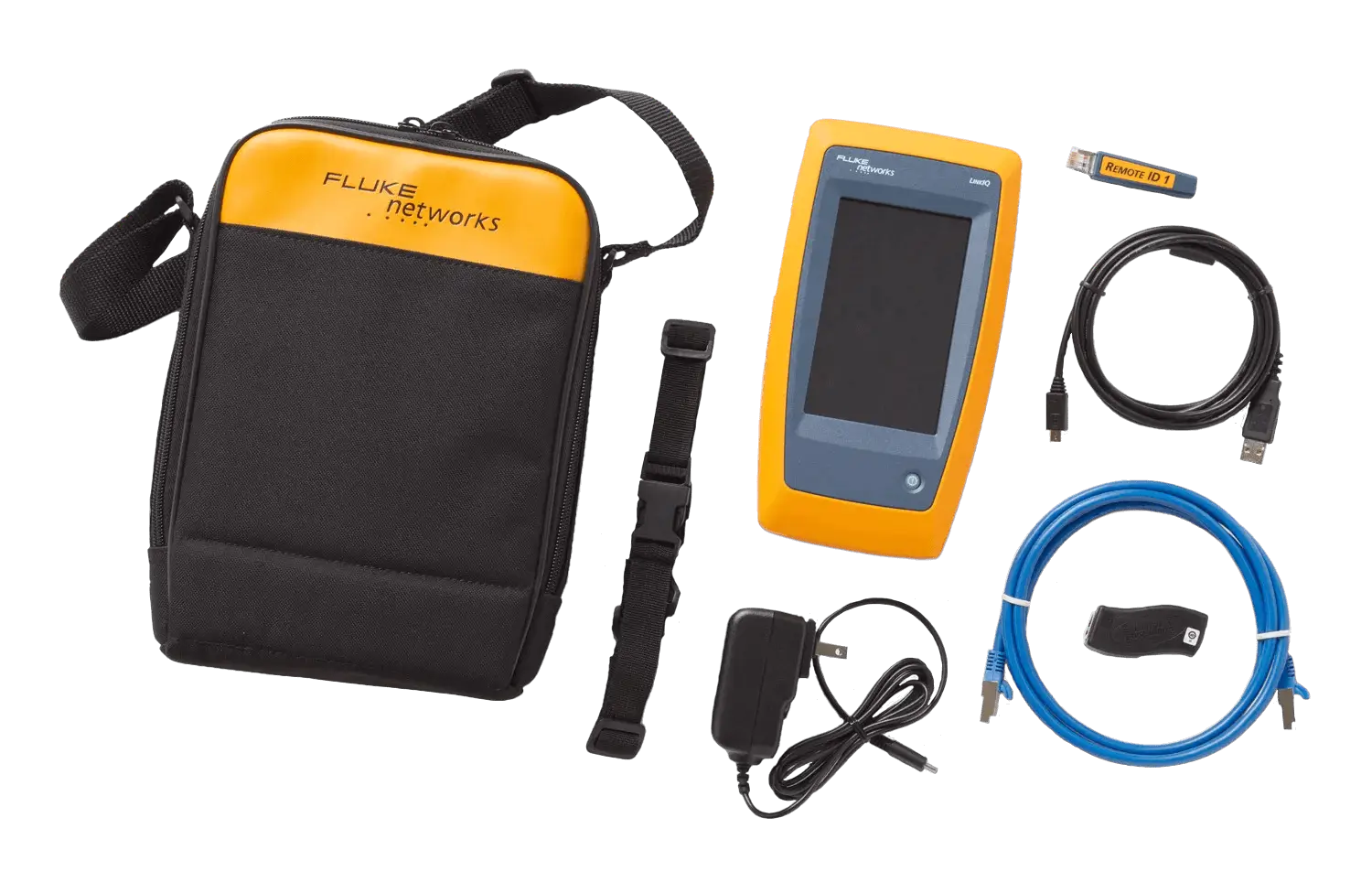 transparent graphic with fluke network tester kit and case