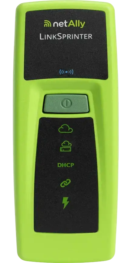 transparent graphic of green and black netally linksprinter testing device