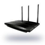 black network router with antennas