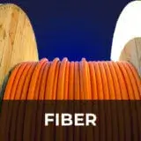 bulk roll of fiber optic cable with the word fiber overlayed
