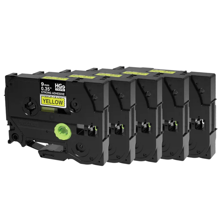 Brother Mobile 3/8" (9mm) Black on Yellow Extra-Strength Adhesive Label Tape | 5 Pack - Image 2