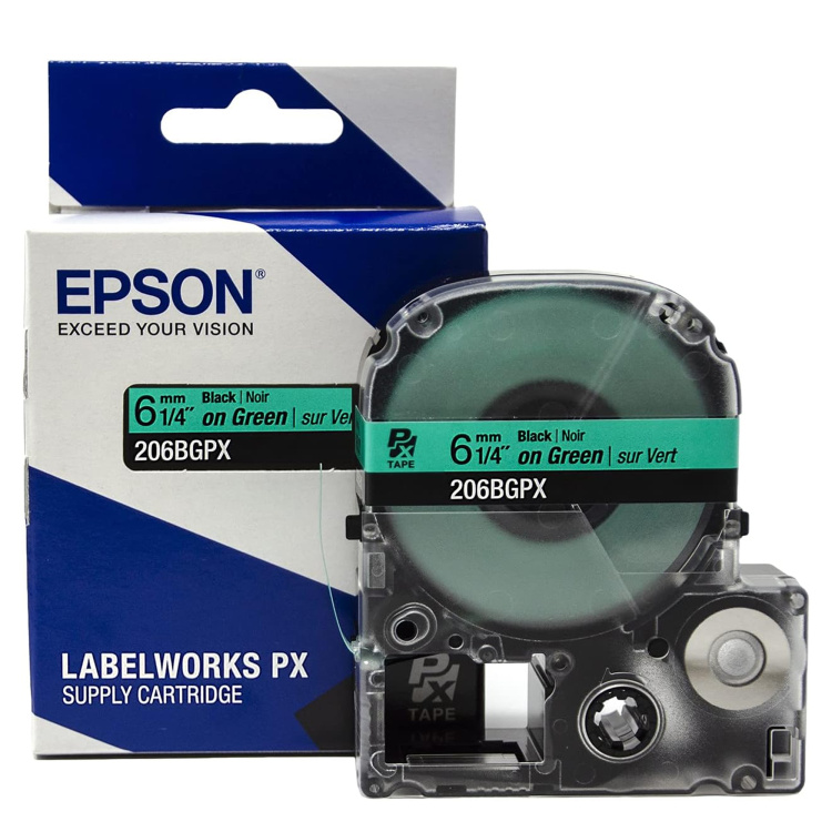 Epson Labelworks 1/4" (6mm) Black on Green Label Tape | 30' - Image 2