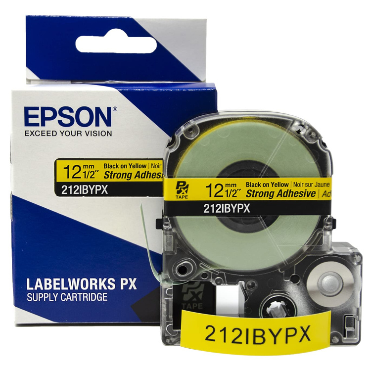 Epson Labelworks 1/2" (12mm) Black on Yellow Strong Adhesive Label Tape | 30' - Image 3