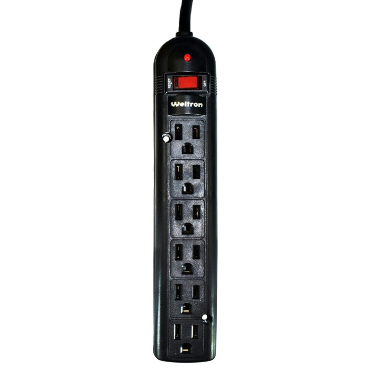 Weltron 6 Outlet 750-Joule Surge Protector with 6' Right Angle Cord - Image 6