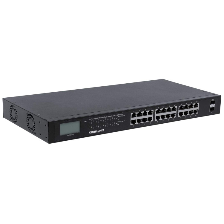 Intellinet 24 Port Gigabit Ethernet PoE+ Switch with 2 SFP Ports - Image 2