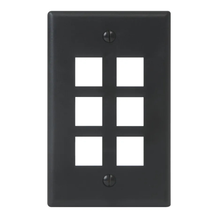 ICC 6 Port Single Gang Flush Faceplate | Black