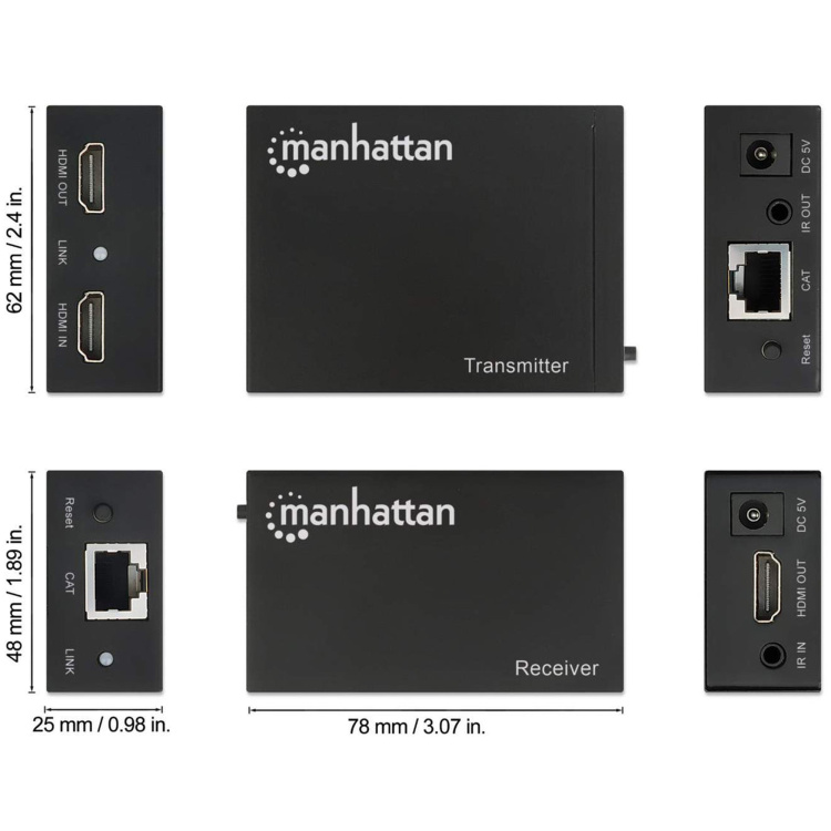 Manhattan HDMI Extender Over One Cat5/6 50m with IR - Image 2