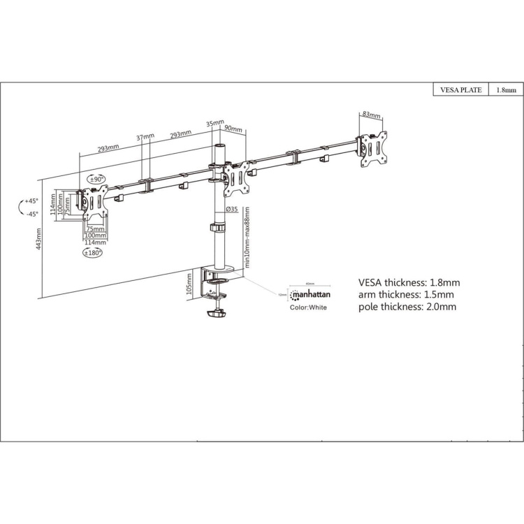 Manhattan LCD Monitor Mount with Center Mount and Double-Link Swing Arms - Image 2