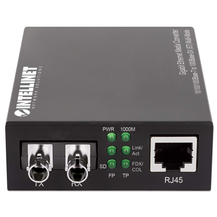 Intellinet Media Converter ST Multimode Fiber Optic 10/100/1000 Base-T to 1000 Base-SX 550m 1,800ft Autonegotiation - Image 2
