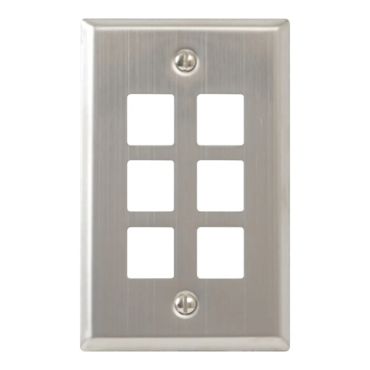 ICC Single Gang 6 Port Keystone Faceplate | Stainless Steel