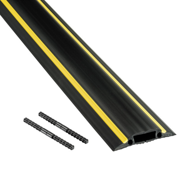 D-Line 6' Black Medium-Duty Floor Cable Cover with Yellow Hazard Strips - 1.2" Cavity with Couplers