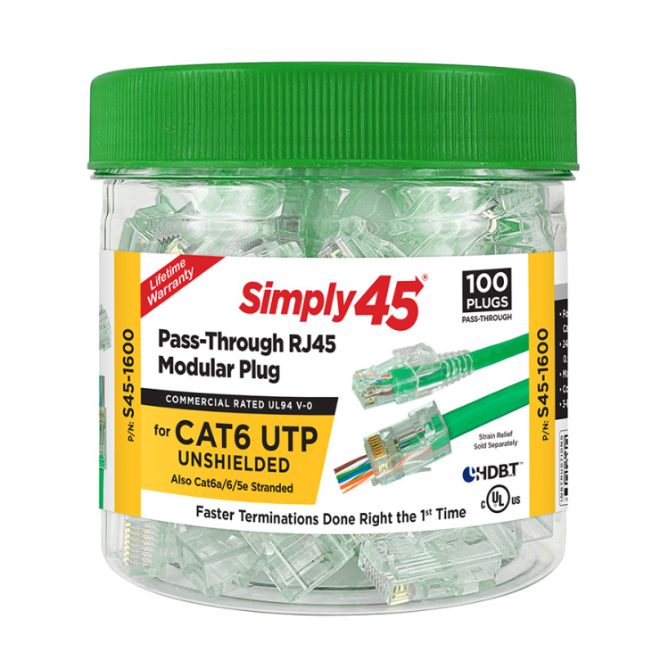 Simply45 Cat6 Pass-Through RJ45 Modular Plug with Green Tint | 100 Pack