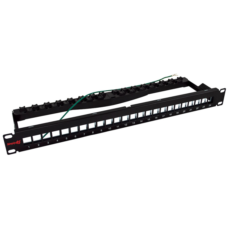 Simply45 24 Port Unloaded Keystone Patch Panel with Cable Management | Shielded