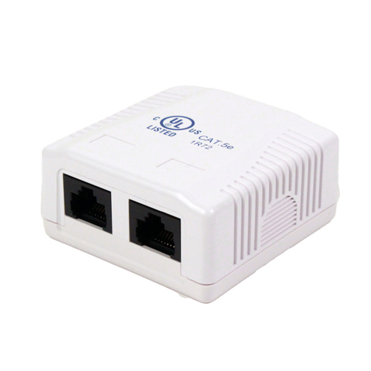 Vertical Cable 2 Port Cat5E Surface Mount Box | White