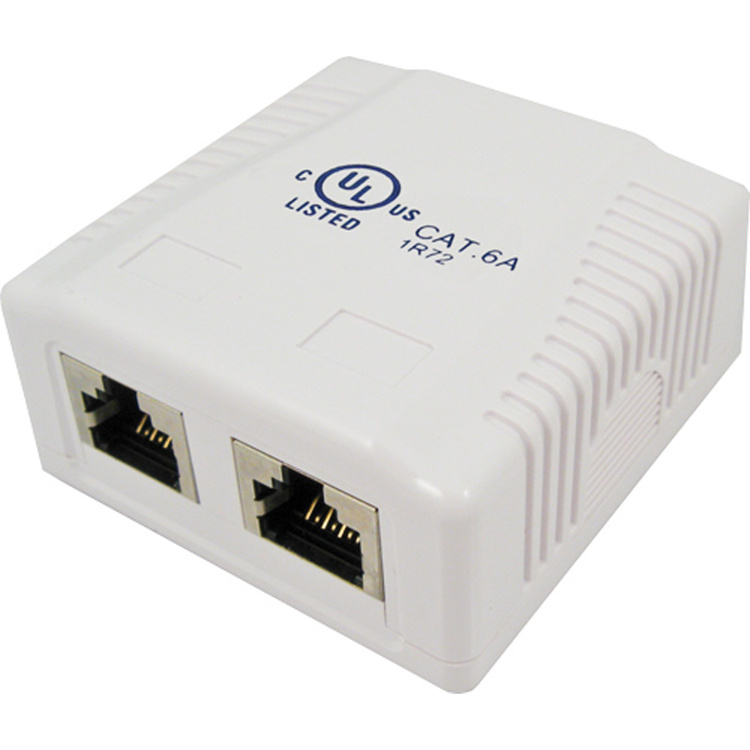 Vertical Cable 2 Port Cat6 Shielded Surface Mount Box | White