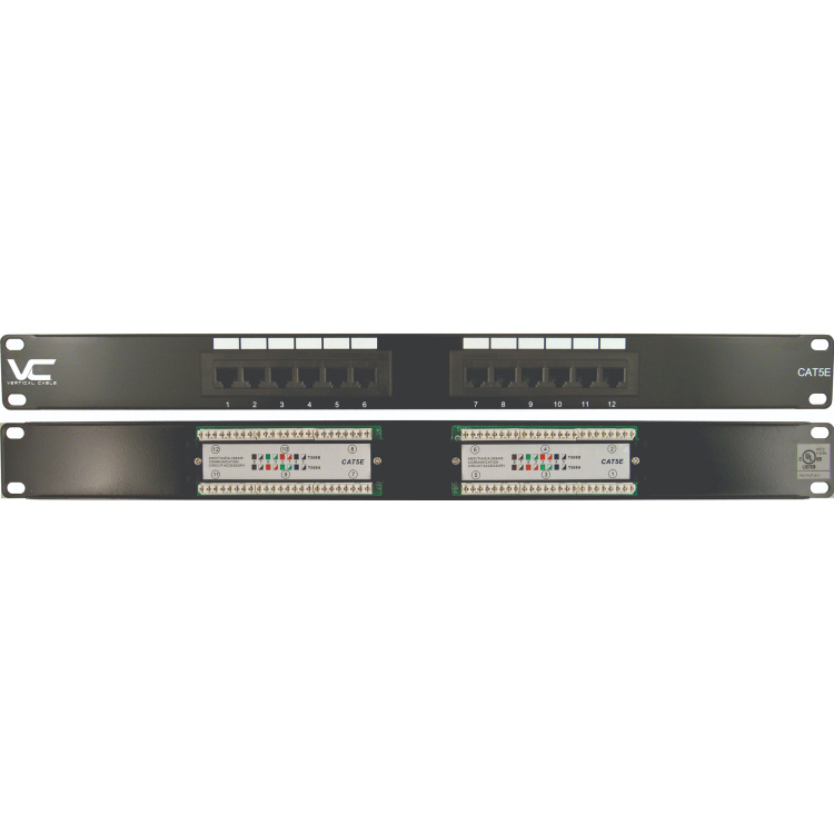 Vertical Cable 12 Port Cat5E 1U Patch Panel (Rack Mountable)