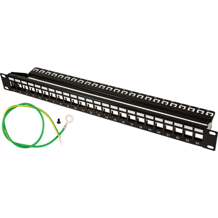 Vertical Cable 24 Port Unloaded Shielded 1U Patch Panel with Rear Cable Management