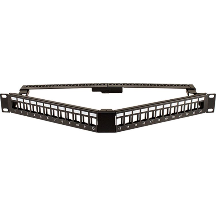 Vertical Cable 24 Port Unloaded 1U V-Type Angled Patch Panel with Cable Management Bar