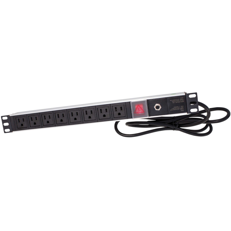 Vertical Cable Rack Mount Power Strip 8 Outlet 15A Breaker