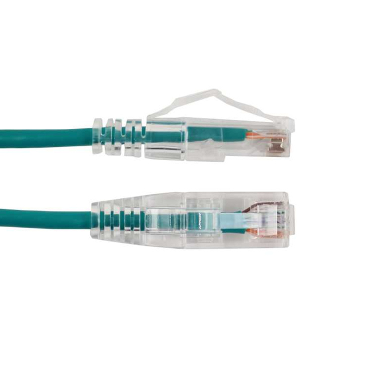 Vertical Cable Cat6A 14ft Slimline Patch Cable with Clear Boots | Green