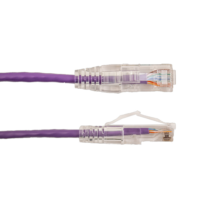 Vertical Cable Cat6A 10ft Slimline Patch Cable with Clear Boots | Purple