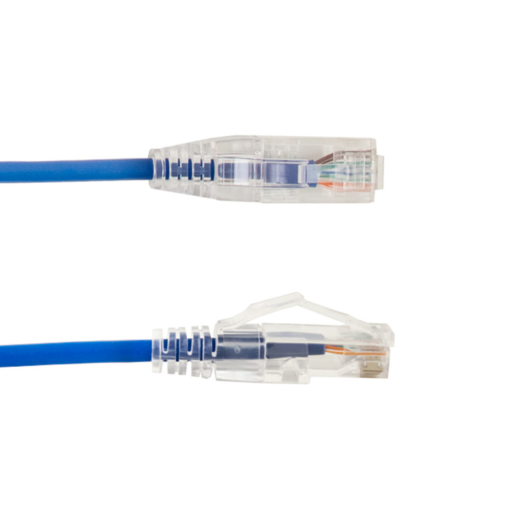 Vertical Cable 28AWG Cat6A 1ft Slimline Patch Cable with Clear Boots | Blue