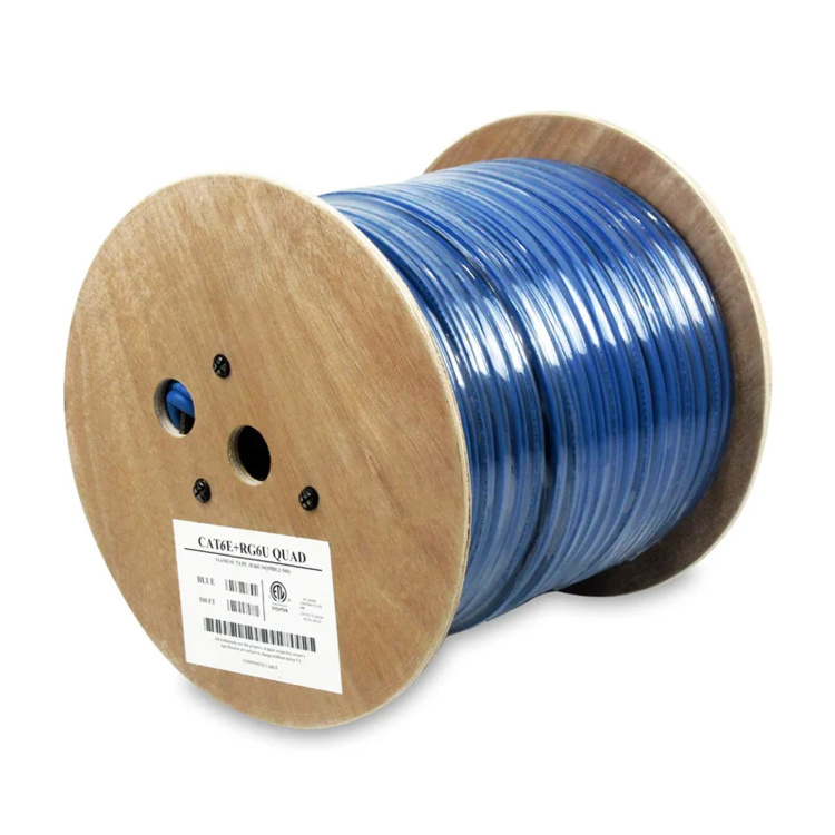 Wavenet 500' Combination Cable with CMR (Riser) Cat6 + CMR (Riser) Rg6 Quad Shield Coax | Blue