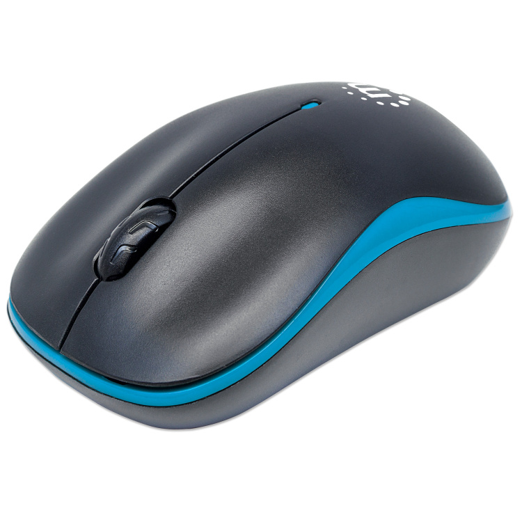 Manhattan USB Wireless Optical Mouse 3 Button with Scroll Wheel | Blue/Black