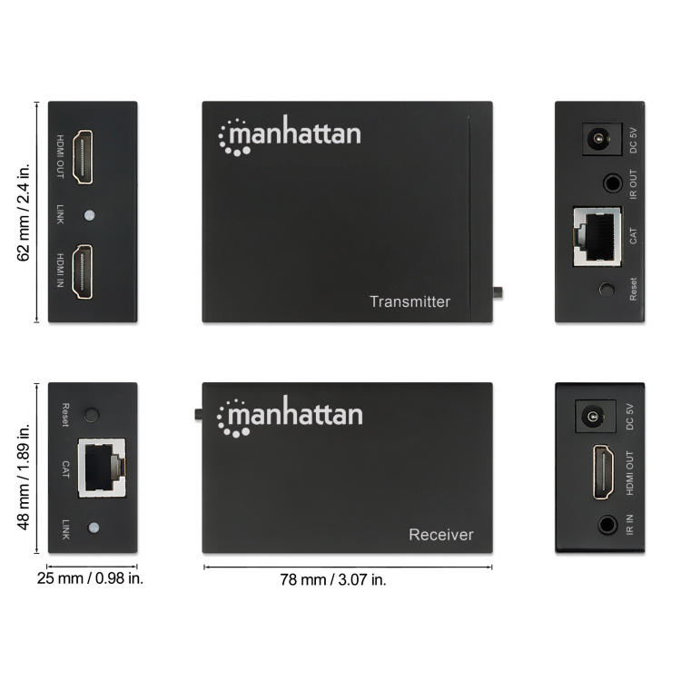 Manhattan HDMI Extender Over One Cat5/6 50m with IR