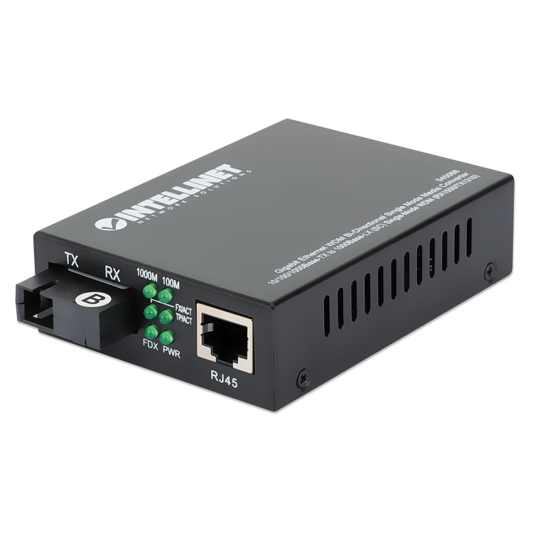 Intellinet Media Converter SC Singlemode Gigabit 10/100/100 Base-TX 20km (12.4 Mi.) WDM