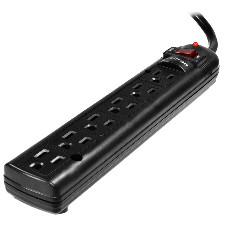 Weltron 6 Outlet Surge Power Strip  6' Cord Black