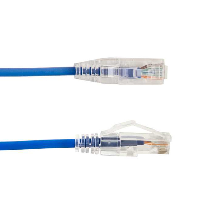 Vertical Cable Cat6A 6" Slimline Patch Cable with Clear Boots | Blue