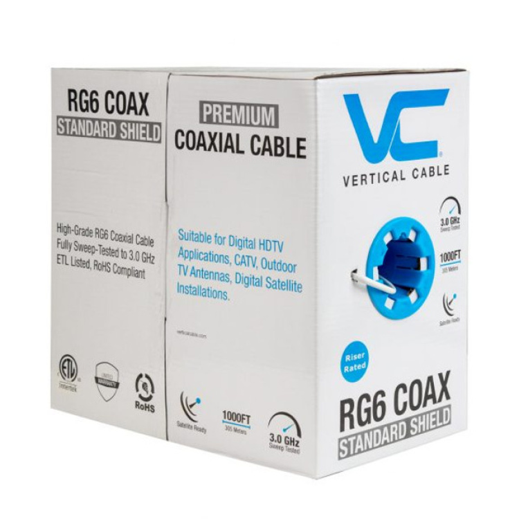 Vertical Cable Rg6/u Quad 18 Ccs Catv White Jacket Swept 3 Ghz