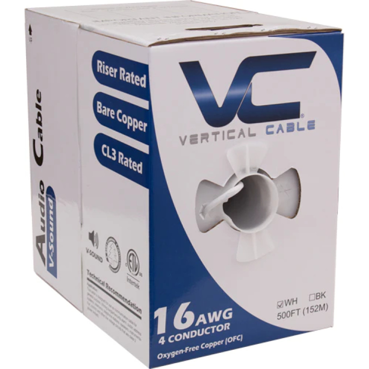 Vertical Cable 16AWG 4 Conductor High-Strand Audio Cable | White