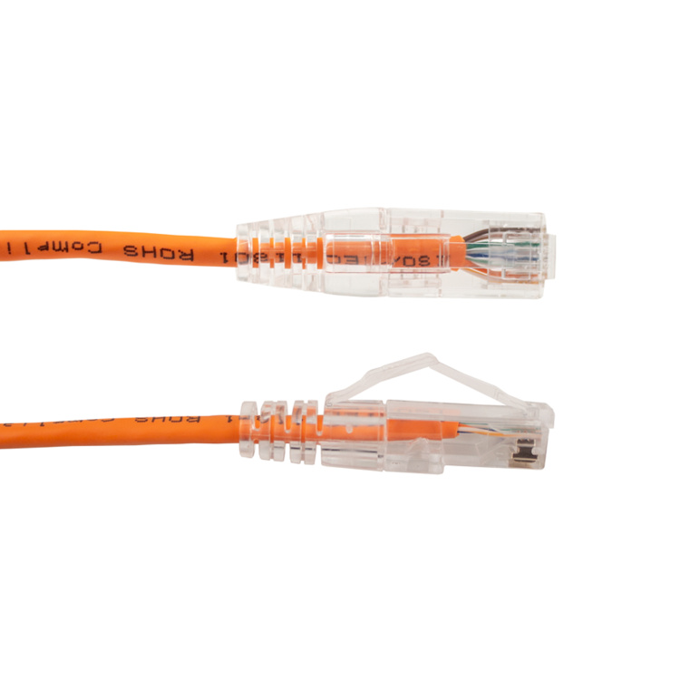 Vertical Cable Cat6A 2ft Slimline Patch Cable with Clear Boots | Orange