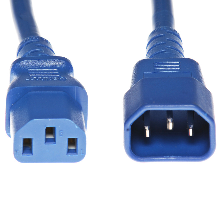 World Cord Sets 1' C13 to C14 10a/250v 18/3 SJT Power Cord | Blue