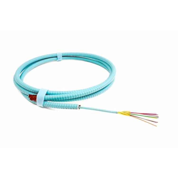 The Light Connection 12 Fiber OM3 Indoor OFNP Tight Buffer Armored AIA Cable | Aqua Jacket