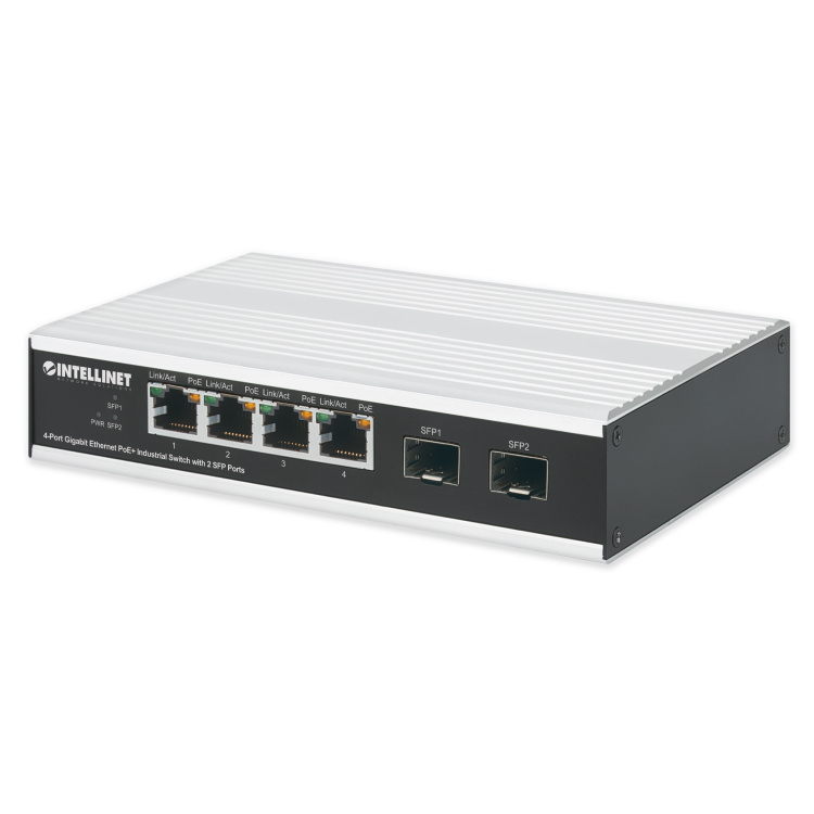 Intellinet 4 Port Gigabit Ethernet PoE+ Industrial Switch with 2 SFP Ports