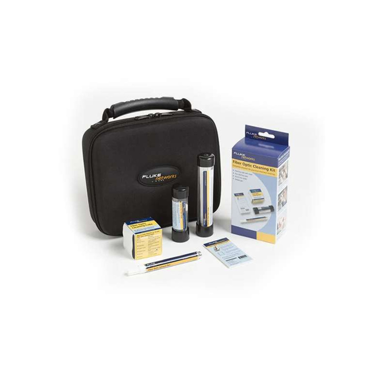 Fluke Networks Fiber Optic Cleaning Kit: Case, Cube, Pen,1.25+2.5 Swabs,10 Cards