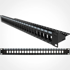 Vertical Cable 24 Port Unloaded 1U Patch Panel with Rear Cable Management Bar