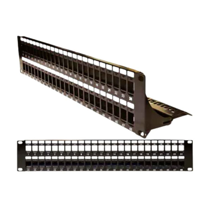 Vertical Cable 48 Port Unloaded 2U Patch Panel with Rear Cable Management Bar