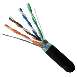 Vertical Cable 1000ft Cat5E Shielded Direct Burial with Water Blocking Tape Cable | Black