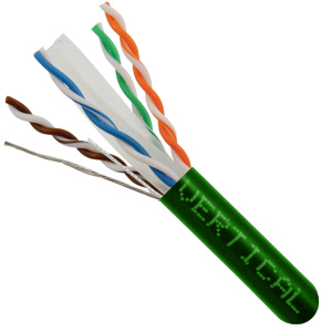 Vertical Cable 1000ft Cat6A Non-Shielded CMR (Riser) Cable | Green