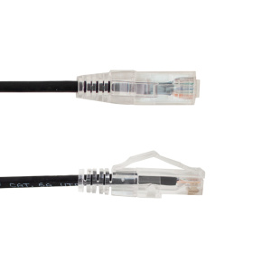 Vertical Cable Cat6A 1ft Slimline Patch Cable with Clear Boots | Black