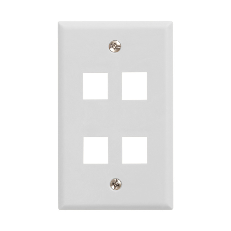 Vertical Cable 4 Port Single Gang Faceplate | White