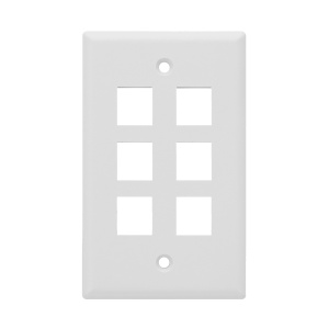 Vertical Cable 6 Port Single Gang Faceplate | White