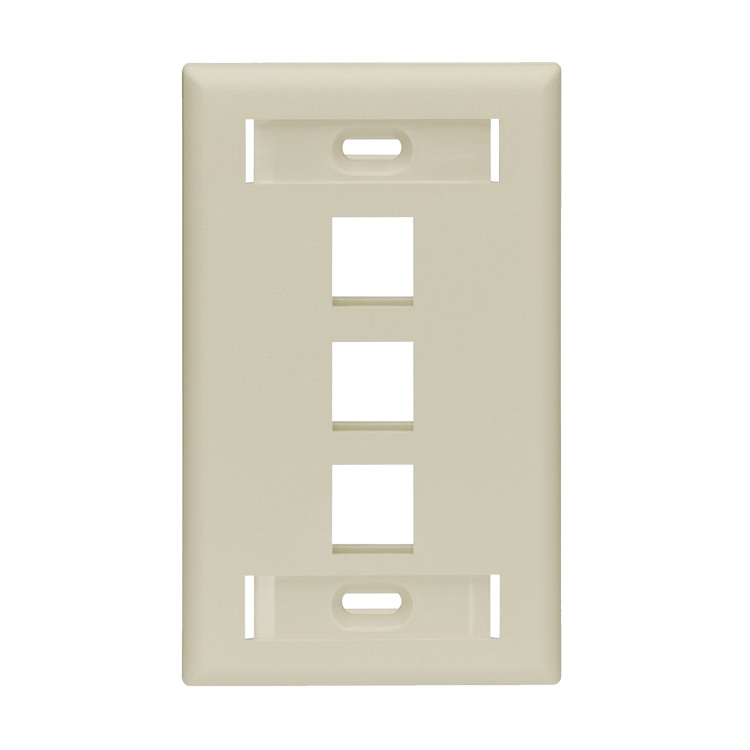 Vertical Cable 3 Port Single Gang Faceplate with ID Windows | Ivory