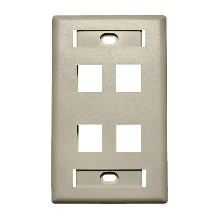 Vertical Cable 4 Port Single Gang Faceplate with ID Windows | Ivory