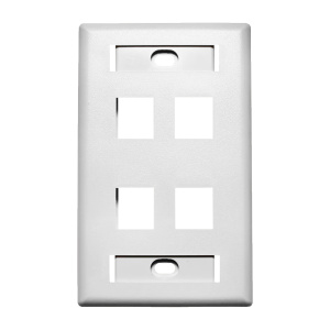 Vertical Cable 4 Port Single Gang Faceplate with ID Window | White