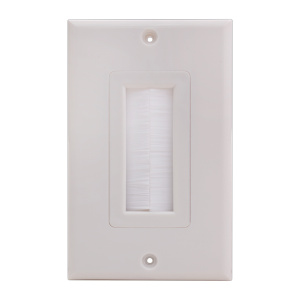 Vertical Cable Single Gang Feed-Thru Brush Type Faceplate | White